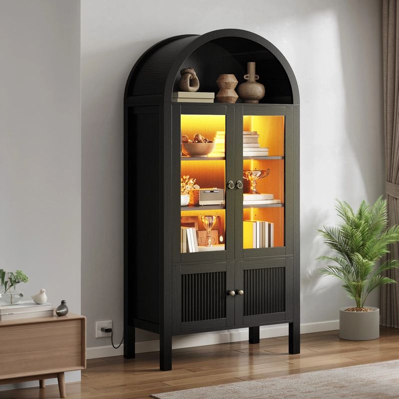 71" Tall Arched Kitchen Storage Cabinets with LED Light