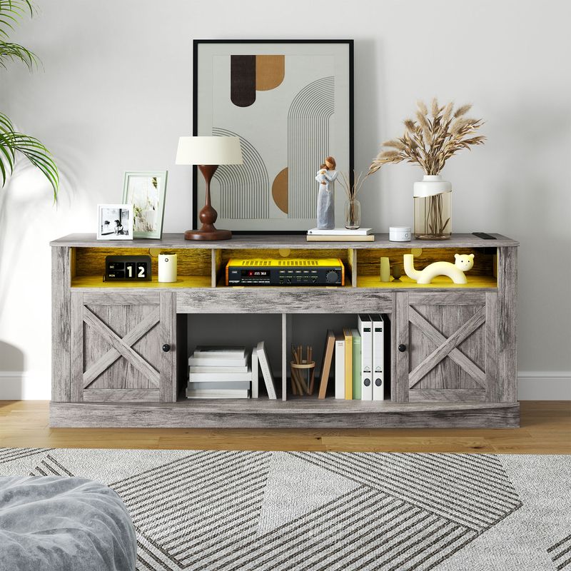 grey farmhouse tv stand, grey tv stand, grey wood tv stand, rustic grey tv stand, tv stand for 80 inch tv, black farmhouse tv stand