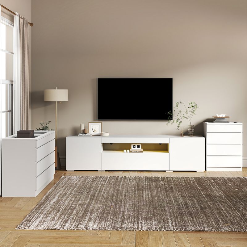 Storage cabinet with drawers next to the TV cabinet in the living room