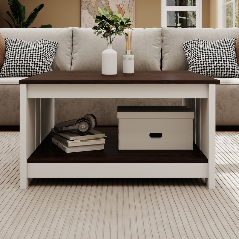 Rustic Wood Coffee Table with Shelf,