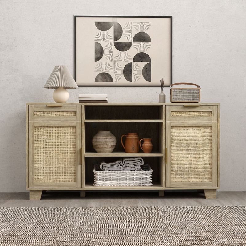 rattan tv stand, tv stand with rattan doors, boho tv stand rattan, boho tv stand​, rattan tv stand with storage