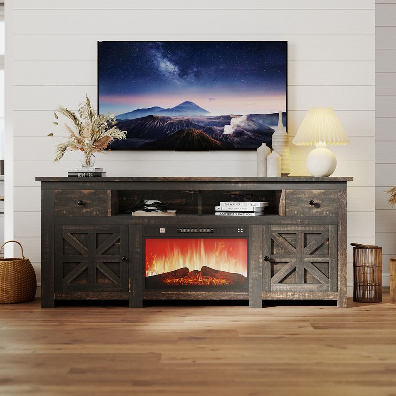Front view of the tv stand with fireplace