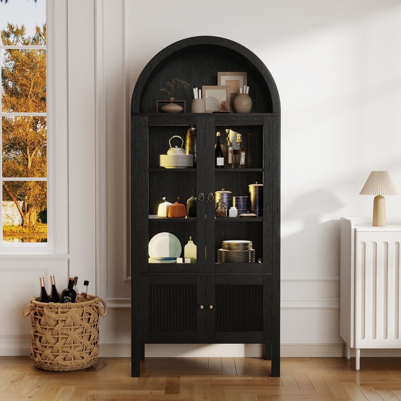 71" Tall Arched Kitchen Storage Cabinets with LED Light