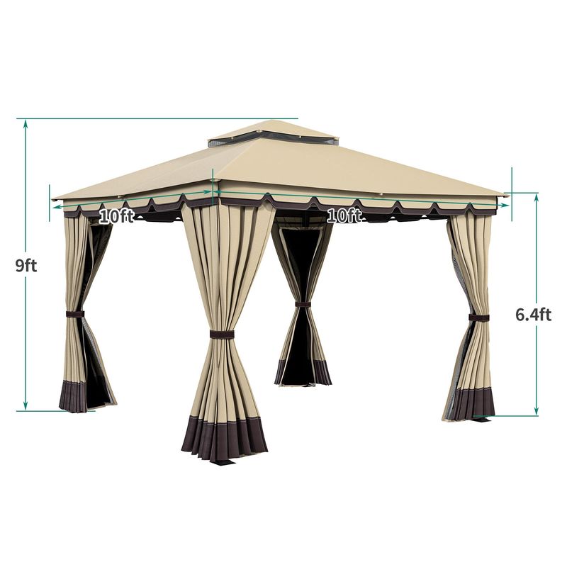 thumbnail image 2 of 10x10ft TAUS Double Roof Gazebo With Mosquito Netting – Waterproof, Weather Resistant, Khaki 2 of 4