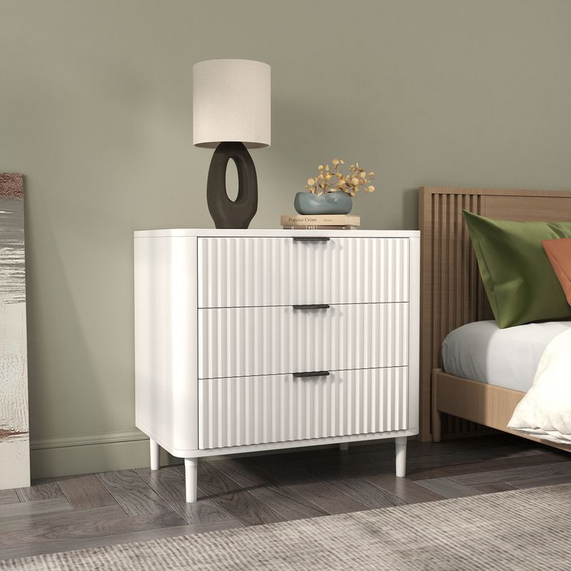 Side view of the white affordable bedside table