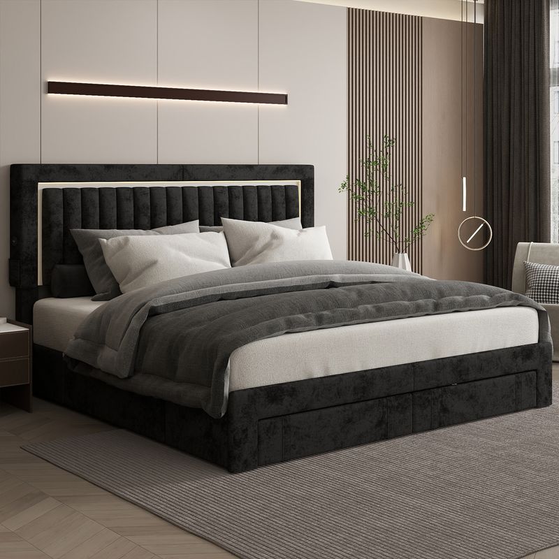 king bed frame with storage drawer
