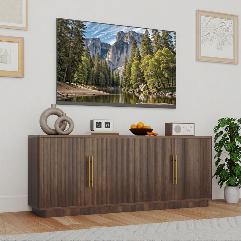 walnut tv cabinet, mid century tv stand​, tv stand with cabinets, walnut tv stand 70 inch​, fluted tv stand, fluted tv stand 70 inch​, 70 inch tv cabinet​