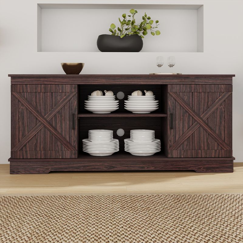 sideboard with barn doors, wood sideboard, brown sideboard​, sideboard storage cabinet​, sideboard buffet​