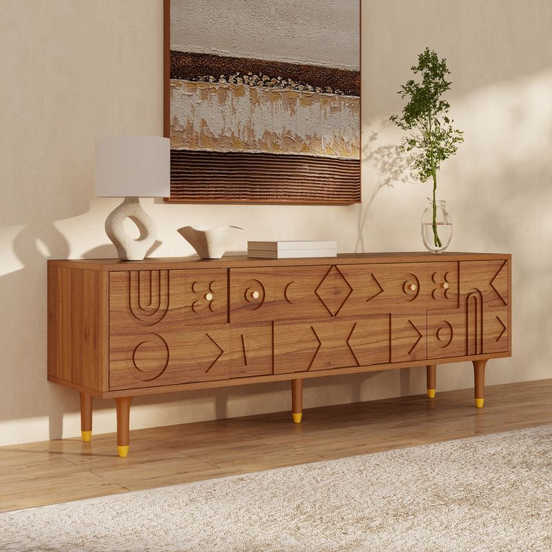 carved wood tv stand, tv stand for 80 inch tv​, mid century modern tv stand, mid century modern tv stand 70 inch, walnut tv stand, walnut mid century modern tv stand