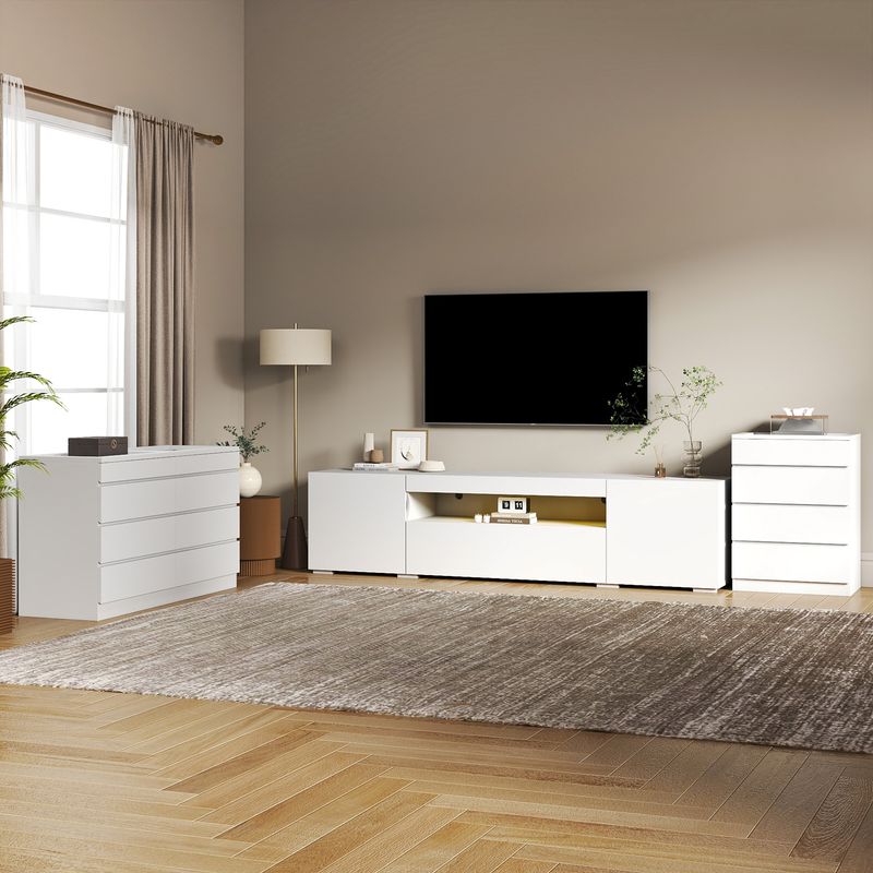 Storage cabinet with drawers next to the TV cabinet in the living room