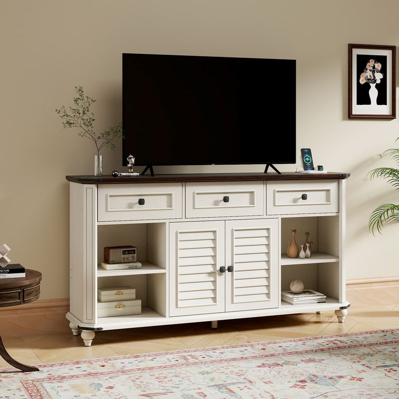 white wood media console, white media console, white mid century media console​, mid century media console​, wood media console​, mid century modern media console