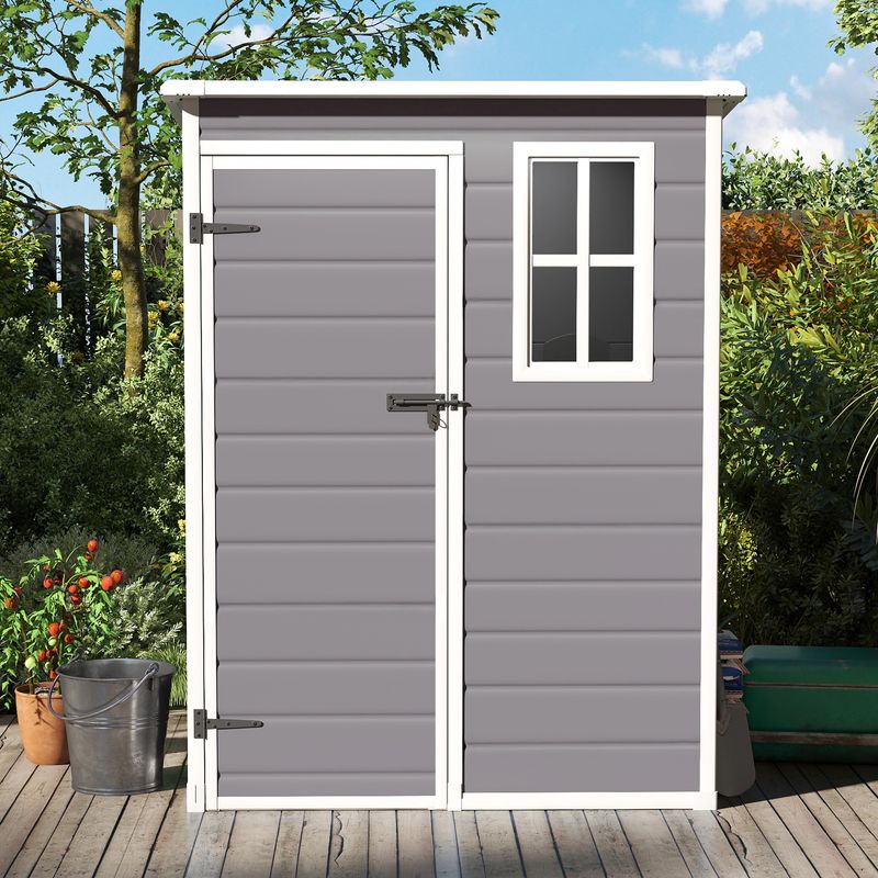 Front view of the resin outdoor shed​ with door close