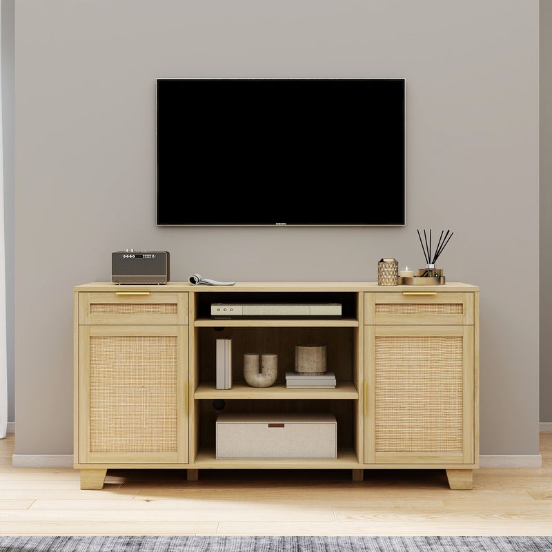 rattan tv stand, tv stand with rattan doors, boho tv stand rattan, boho tv stand​, rattan tv stand with storage