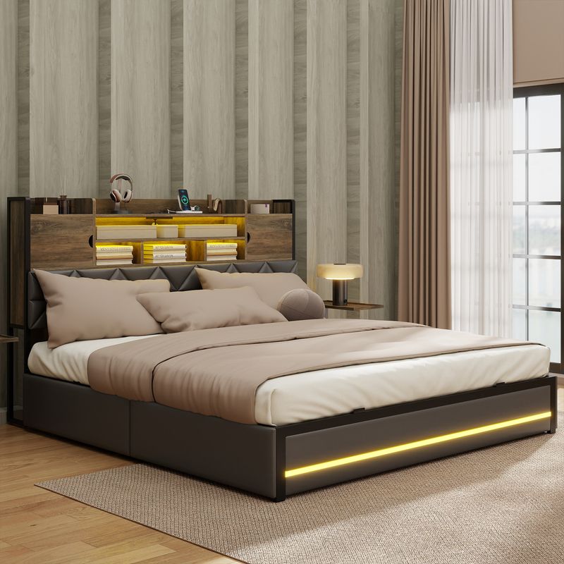 king size upholstered bed frame​, black king size bed frame with storage​, black king size bed frame, king bed frame with storage