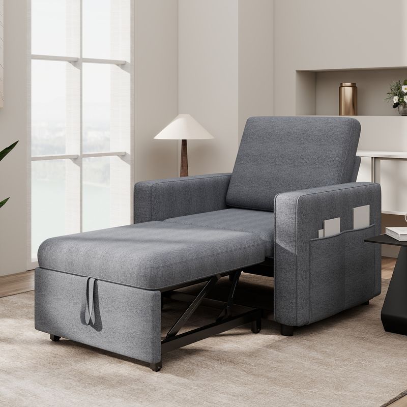 3-in-1 convertible sofa bed, single convertible sofa bed, space saving chair bed, small apartment sofa, linen futon chair, studio apartment furniture, compact sleeper chair, vacuum compressed sofa, iron frame sofa bed, dorm room furniture