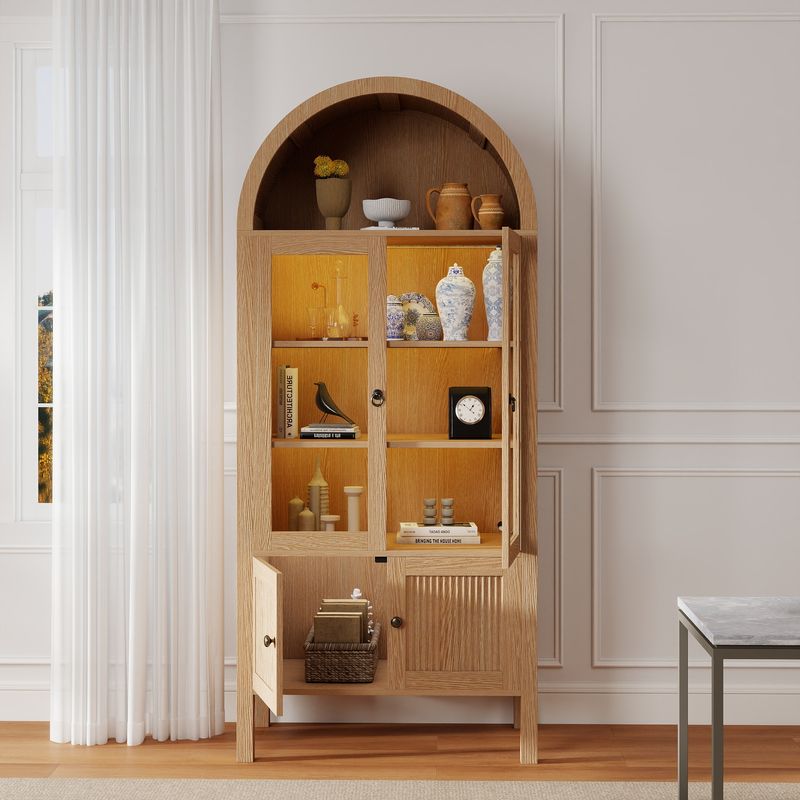 71" Arched Tall Storage Cabinet with Doors and Shelves