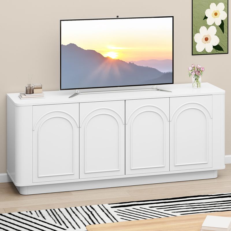 arched tv stand, white mid century modern tv stand, curved tv stand, curved wood tv stand