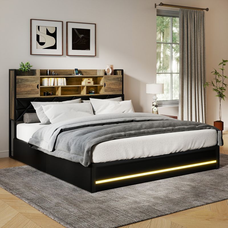 black queen bed frame, black bed frame with storage, pu leather queen bed frame, black queen bed frame with storage, upholstered bed frame with storage, queen bed frame with storage, upholstered bed frame​, queen size bed frame