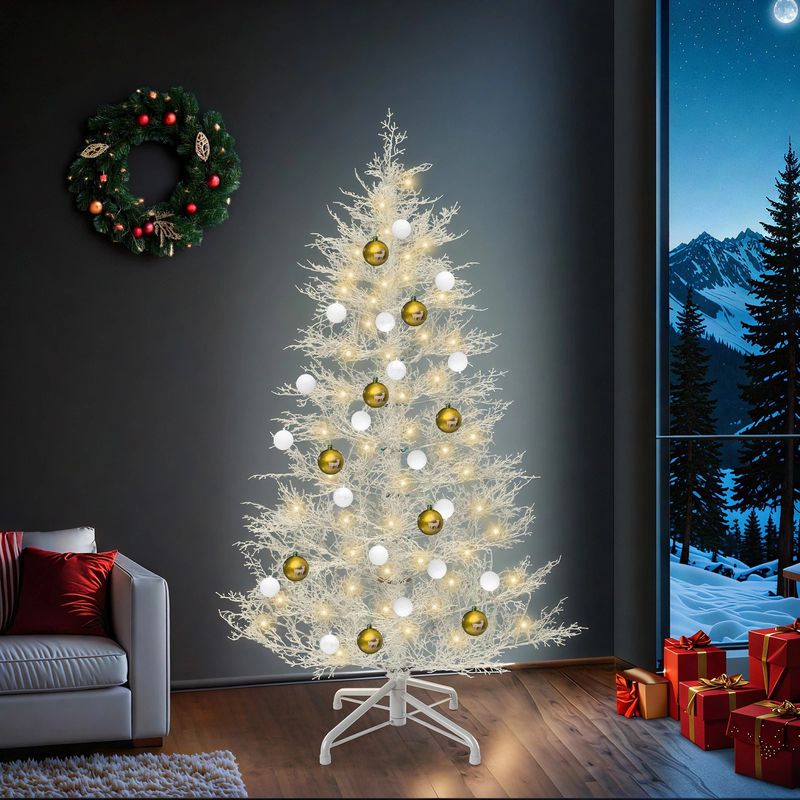 birch Christmas tree in the night