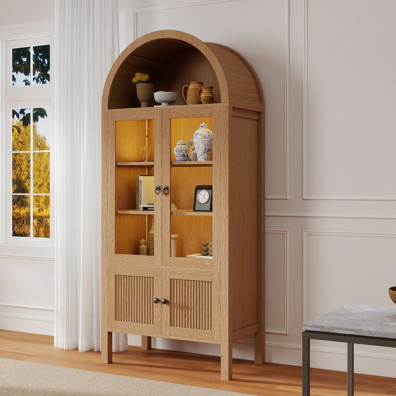 71" Arched Tall Storage Cabinet with Doors and Shelves