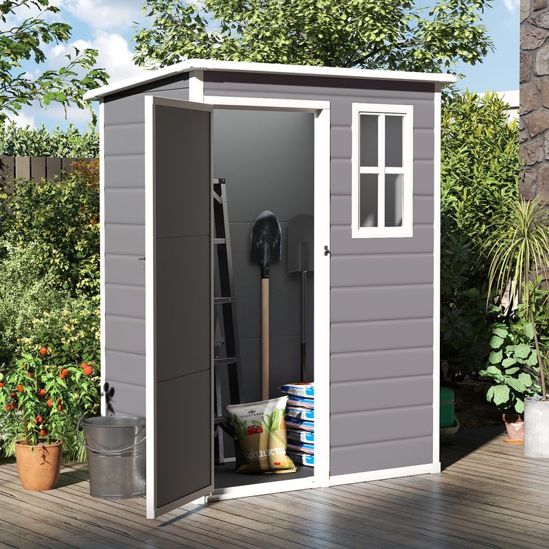 Side view of the resin outdoor shed​ with door open