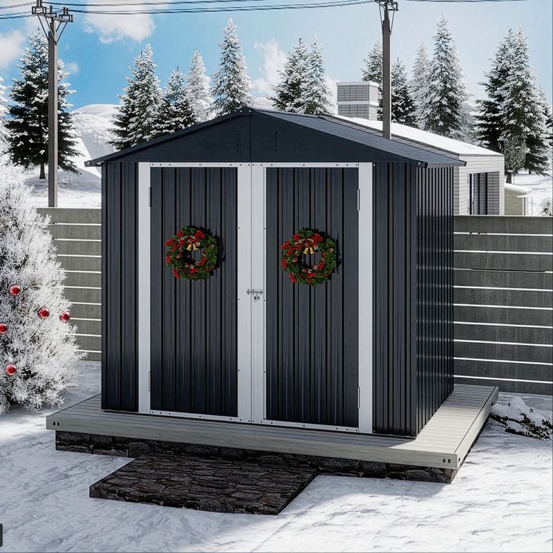 6x4 ft Dark Gray Metal Storage Shed with Lockable Door for Christmas Storage