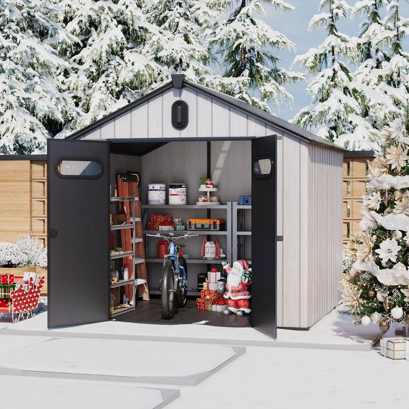Side view of 8x8 storage shed for christmas decorations​