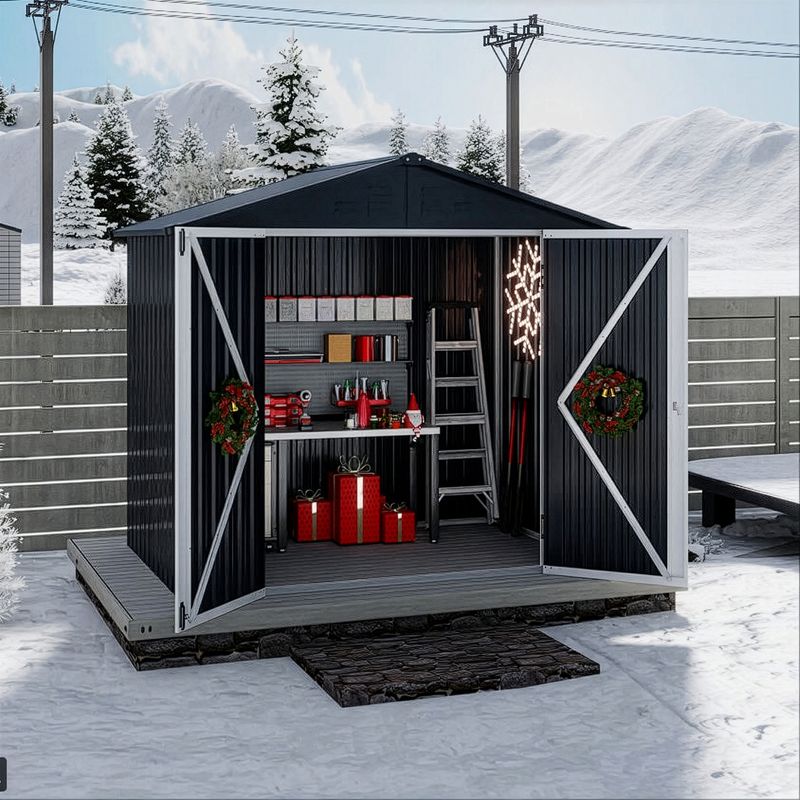 6x4 ft Dark Gray Metal Storage Shed with Lockable Door for Christmas Storage