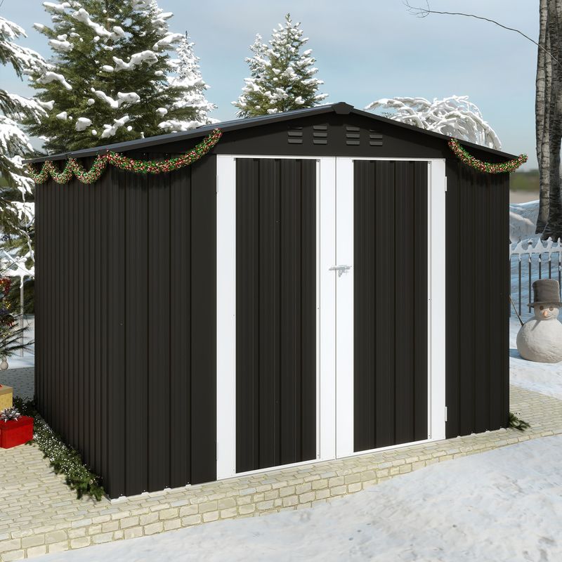 8x6 ft Dark Grey Metal Modern Shed with Lockable Door For Christmas Storage