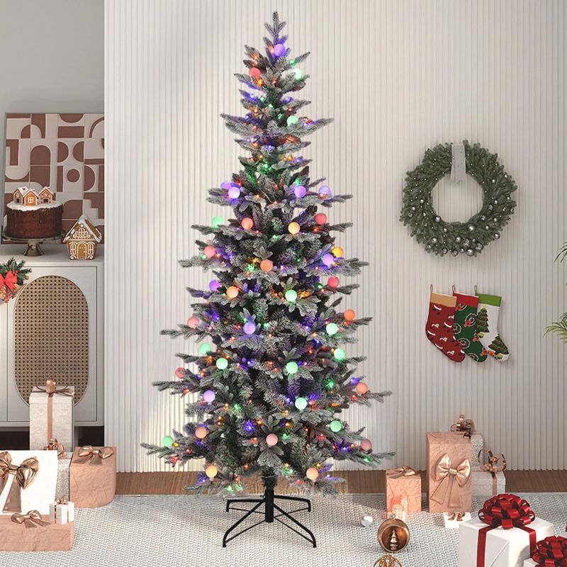 Flocked Layered Christmas Tree with Multicolor Lights