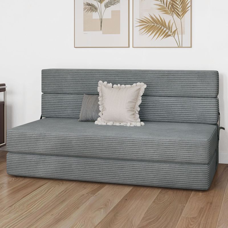 foldable sofa bed, single sleeper sofa, corduroy futon, small space sofa, apartment furniture, dorm sofa bed, compact sofa, no assembly furniture, guest bed solution, foam filled sofa
