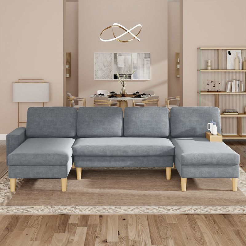 U shaped sectional sofa, double chaise sofa, modular sectional couch, sofa with storage armrest, large family sofa, living room sectional, apartment sofa set, vacuum packed sofa, modern U sofa
