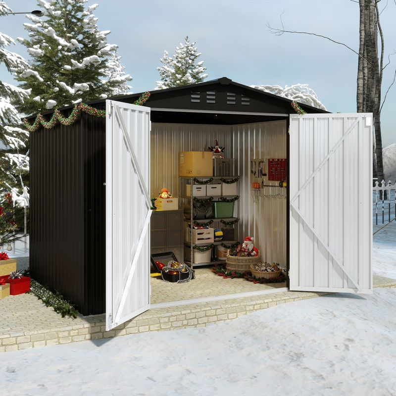 8x6 ft Dark Grey Metal Modern Shed with Lockable Door For Christmas Storage