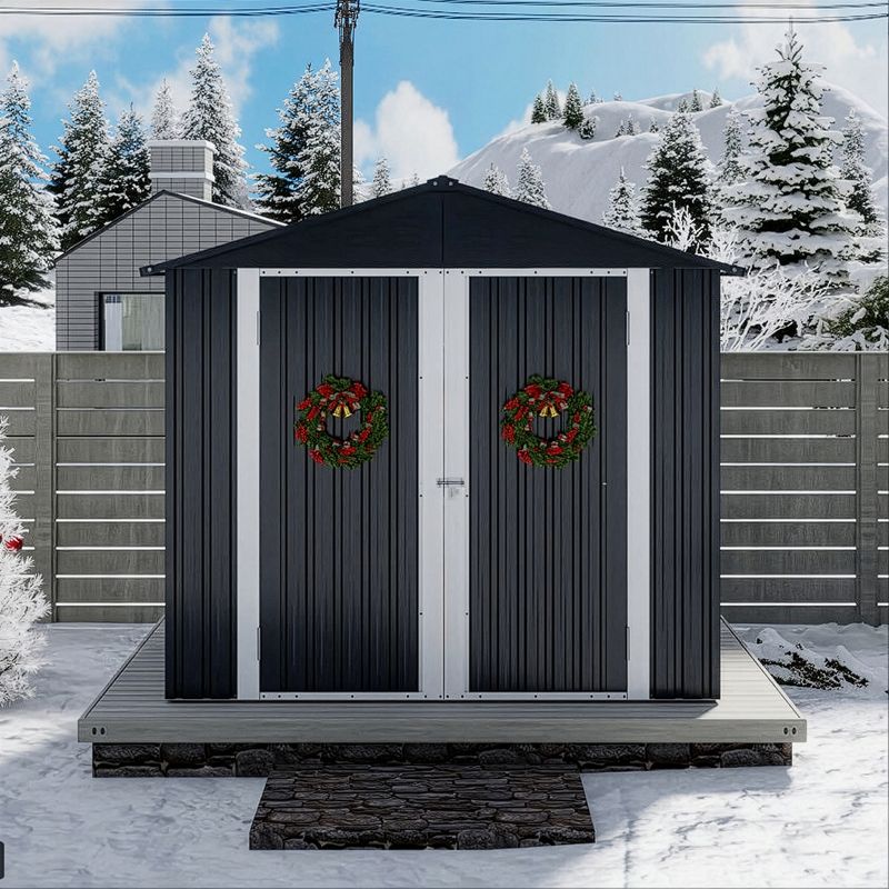 6x4 ft Dark Gray Metal Storage Shed with Lockable Door for Christmas Storage