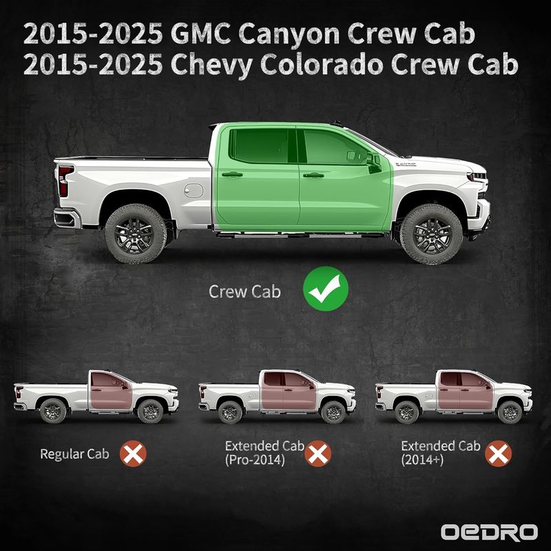 Drop Running Boards – 2015-2025 Chevy Colorado / GMC Canyon Crew Cab – Black Powder-Coated Carbon Steel – LEDKINGDOMUS