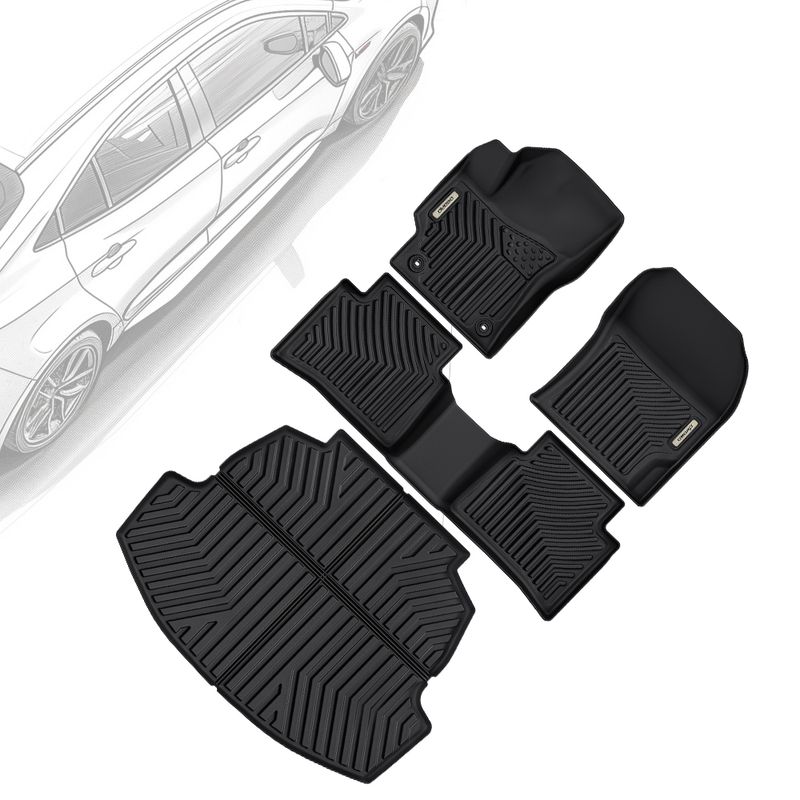 TPE All-Weather Floor Mats & Cargo Liner For 2020-2025 Toyota Corolla Sedan - Black, 4-Piece Set