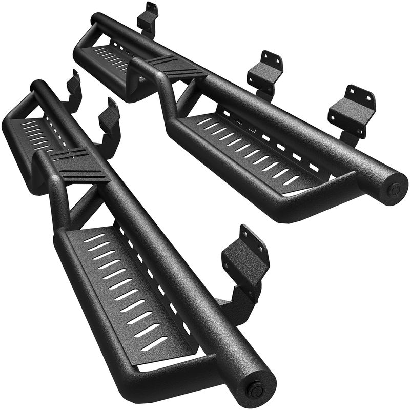 Running Boards & Side Steps Compatible with 2015-2025 Ford F150, 2017-2024 F250 F350 Super Duty Supercrew Cab, Black Powder Coated Nerf Bars, Two-Stair for Roof Operation