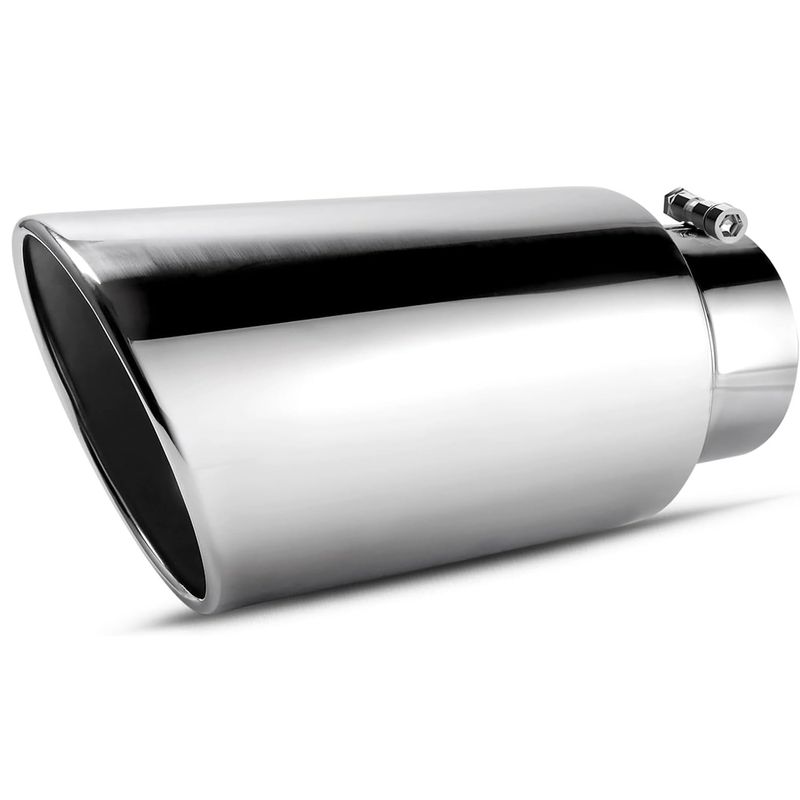YITAMOTOR 5 Inch Inlet Exhaust Tip, 5" Inlet 7" Outlet 15" Overall Length Chrome-Plated Finish Stainless Steel Exhaust Tail Tip for 5" Outside Diameter Tailpipe, Rolled Angle Cut, Bolt-On, Polished 