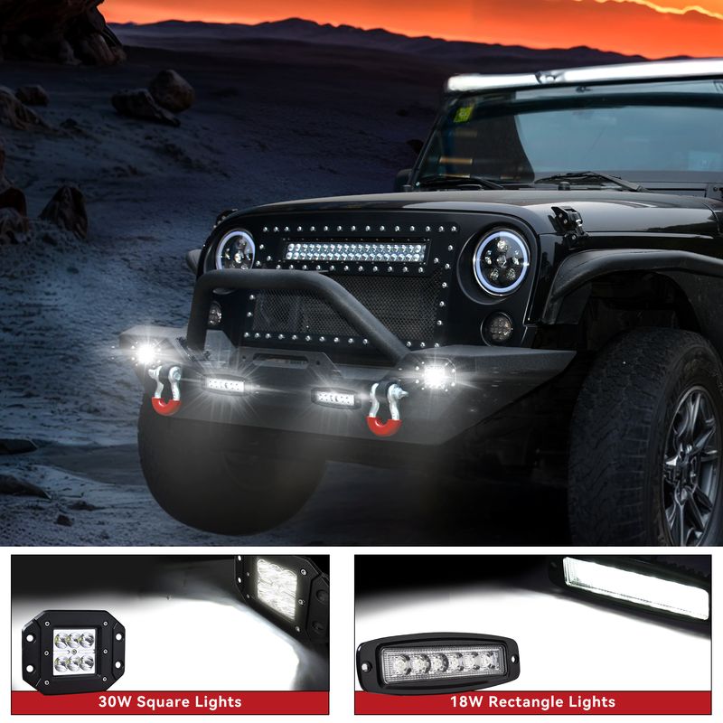 Front & Rear Bumper With LED Light Bar & D-Rings For 2007-2018 Jeep Wrangler JK Unlimited