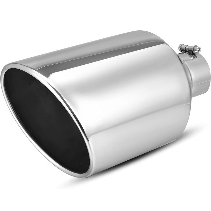 YITAMOTOR 4 Inch Inlet Exhaust Tip, 4" Inlet 10" Outlet 18" Overall Length Chrome-Plated Finish Stainless Steel Exhaust Tail Tip for 4" Outside Diameter Tailpipe, Rolled Angle Cut, Bolt-On, Polished 