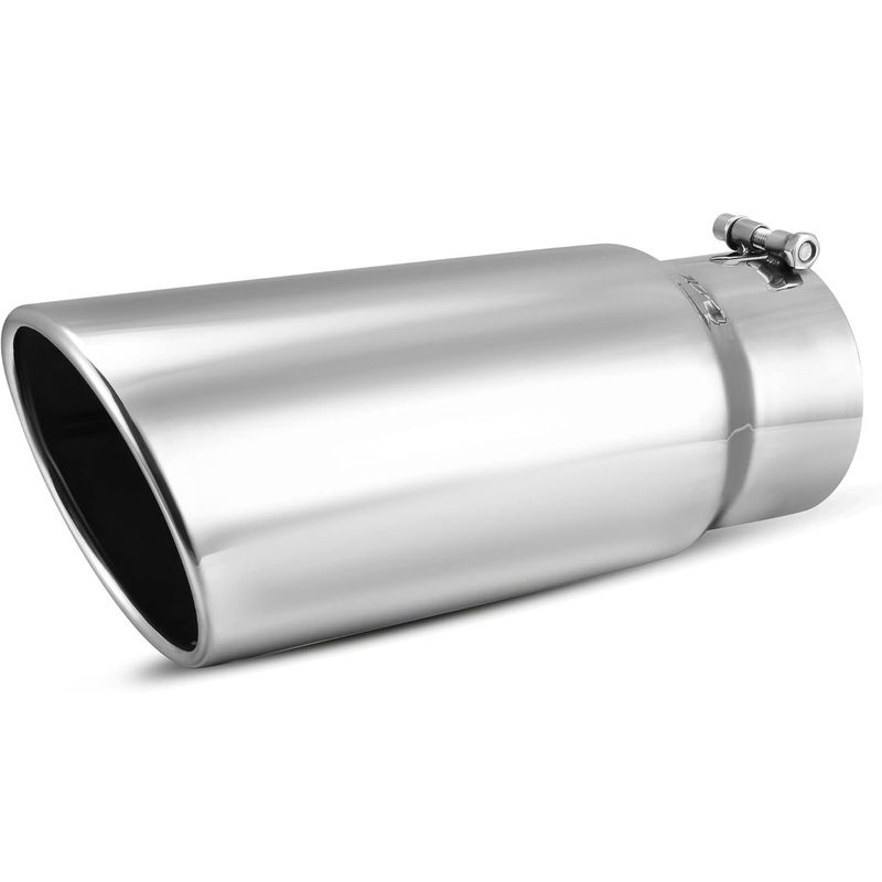 YITAMOTOR 5 Inch Inlet Exhaust Tip, 5" Inlet 6" Outlet 15" Overall Length Chrome-Plated Finish Stainless Steel Exhaust Tail Tip for 5" Outside Diameter Tailpipe, Rolled Angle Cut, Bolt-On, Polished 