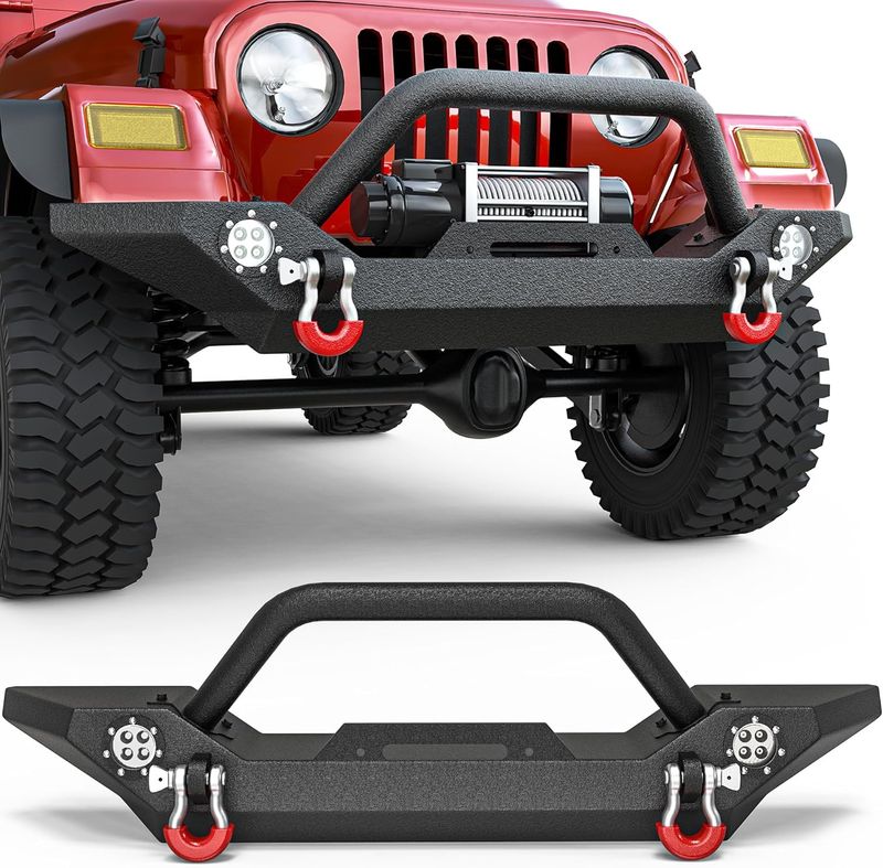 Front Bumper For 1987-2006 Jeep Wrangler TJ YJ Rock Crawler Powder Coated W/ Led Lights + D-Ring