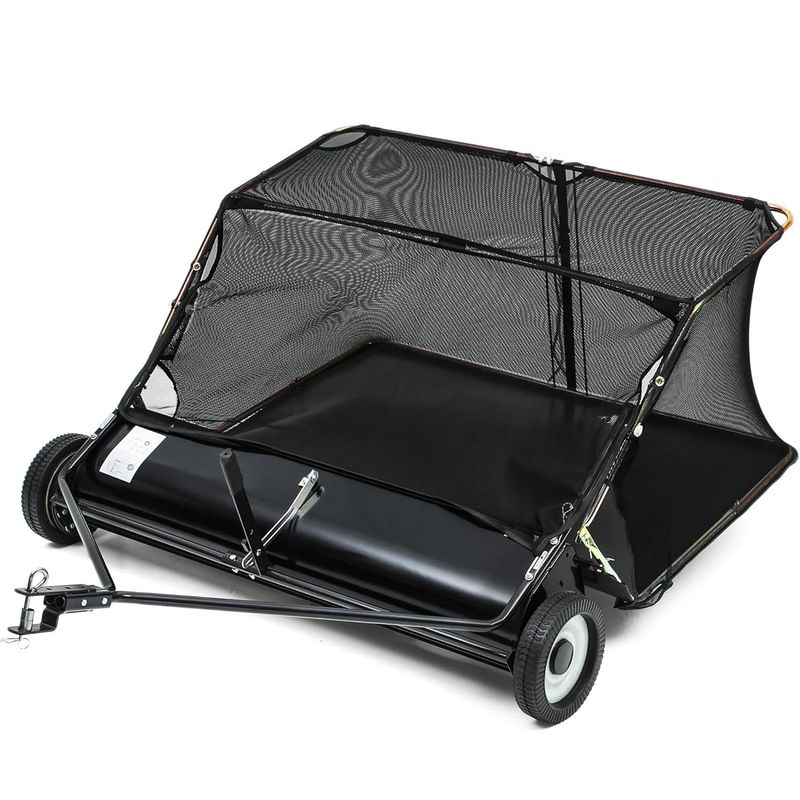 50 inch commercial lawn sweeper, 25 cubic foot leaf collector, landscaping grade grass catcher, tractor tow behind sweeper, YITAMOR pro sweeper, branch resistant lawn net, adjustable brush sweeper
