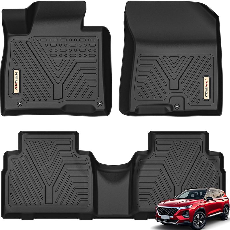 Hyundai Santa Fe floor mats, 2019-2020 Santa Fe car mats, TPE floor liners, all-weather car mats, custom fit Santa Fe accessories, waterproof floor mats, non-slip car mats, YITAMOTOR floor liners, black car floor mats, 1st & 2nd row protection