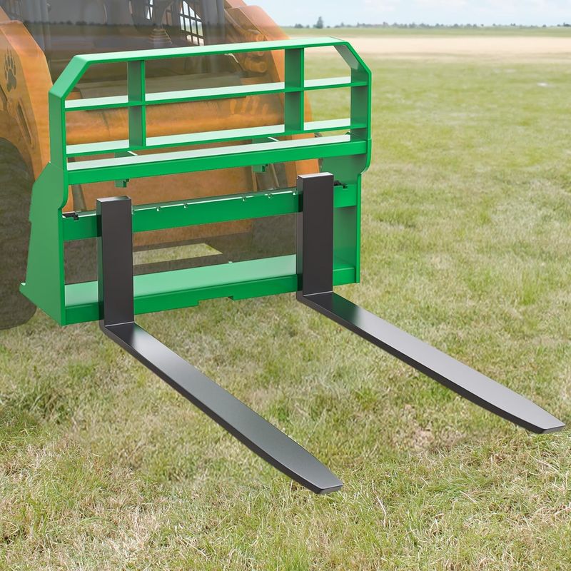 4000lb skid steer pallet forks, Bobcat QA pallet forks, 48" tractor fork attachment, heavy duty pallet forks, YITAMOR skid steer attachments, Kubota quick attach forks, New Holland loader forks