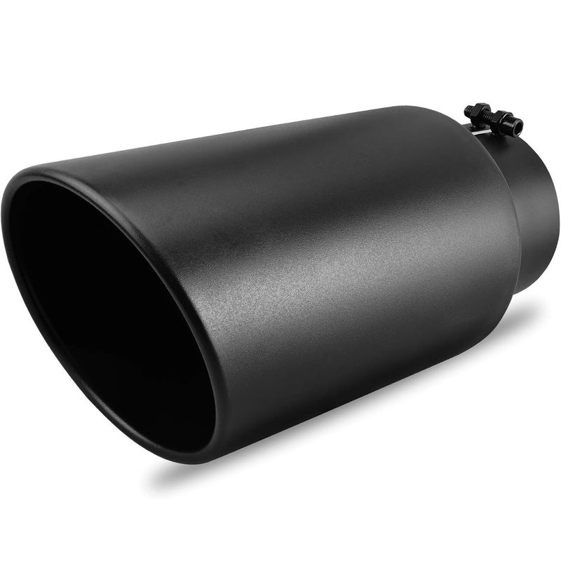 YITAMOTOR 5 Inch Exhaust Tip, 5" Inlet 7" Outlet 15" Overall Length Stainless Steel Exhaust Tip, Universal Diesel Exhaust Tail Tip for 5-Inch Outside Diameter Tailpipe, Black Powder Coated, Bolt On 