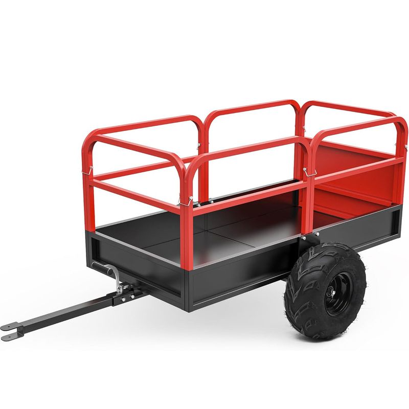 1500lb ATV dump trailer, lawn mower tow behind cart, 15 cubic foot yard trailer, heavy duty garden trailer, YITAMOTOR dump cart, mesh bed utility trailer, commercial grade tow behind