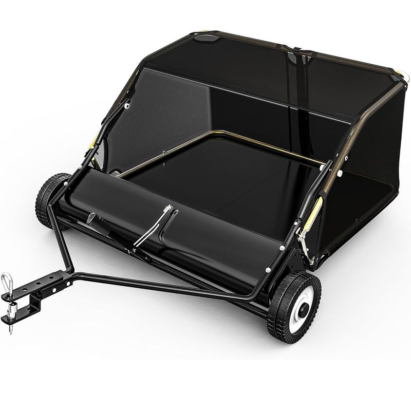 42 inch lawn sweeper, professional leaf collector, 12 cubic foot grass catcher, tractor tow behind sweeper, YITAMOR lawn cleaner, branch proof lawn net, adjustable brush sweeper