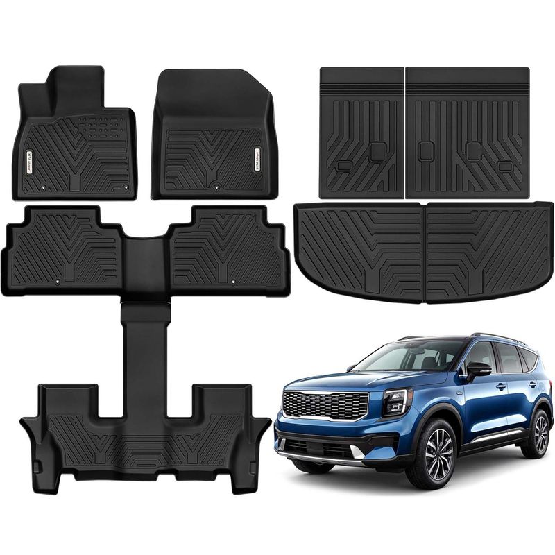 YITAMOTOR Telluride floor mats, Kia Telluride all-weather mats 2020-2025, 7-seater SUV floor liners, waterproof back seat protector, anti-slip car accessories, full set TPE mats, Telluride interior protection