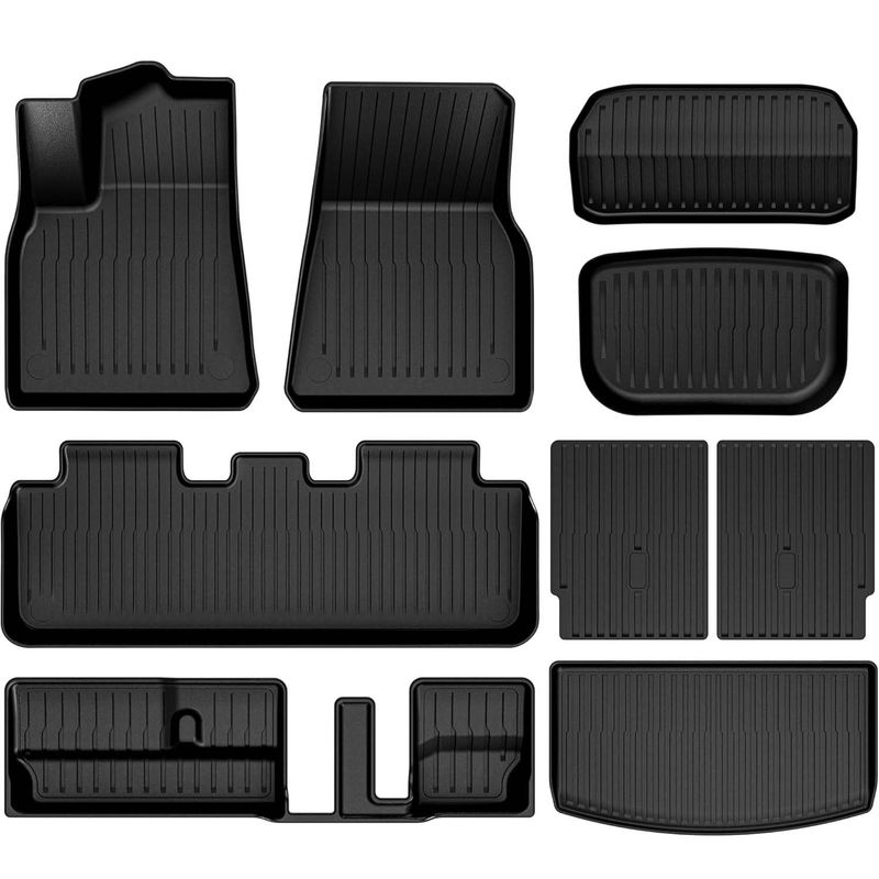 YITAMOTOR Model Y 7-seat mats, Tesla 9-piece floor mat set 2020-2024, all-weather TPE trunk liner, 3rd row seat protectors, full coverage Tesla accessories, odorless EV interior protection, custom-fit Model Y mats